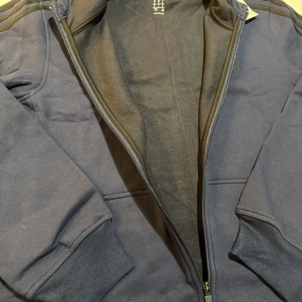 Adidas Large Blue Full Zip Hoodie Men Hooded Pockets Logo Drawstring S27790